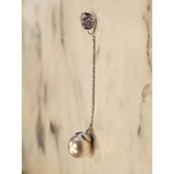 Sterling Silver Faux Pearl Drop Earrings With Sparkling CZ Studs - Picture 4 of 5